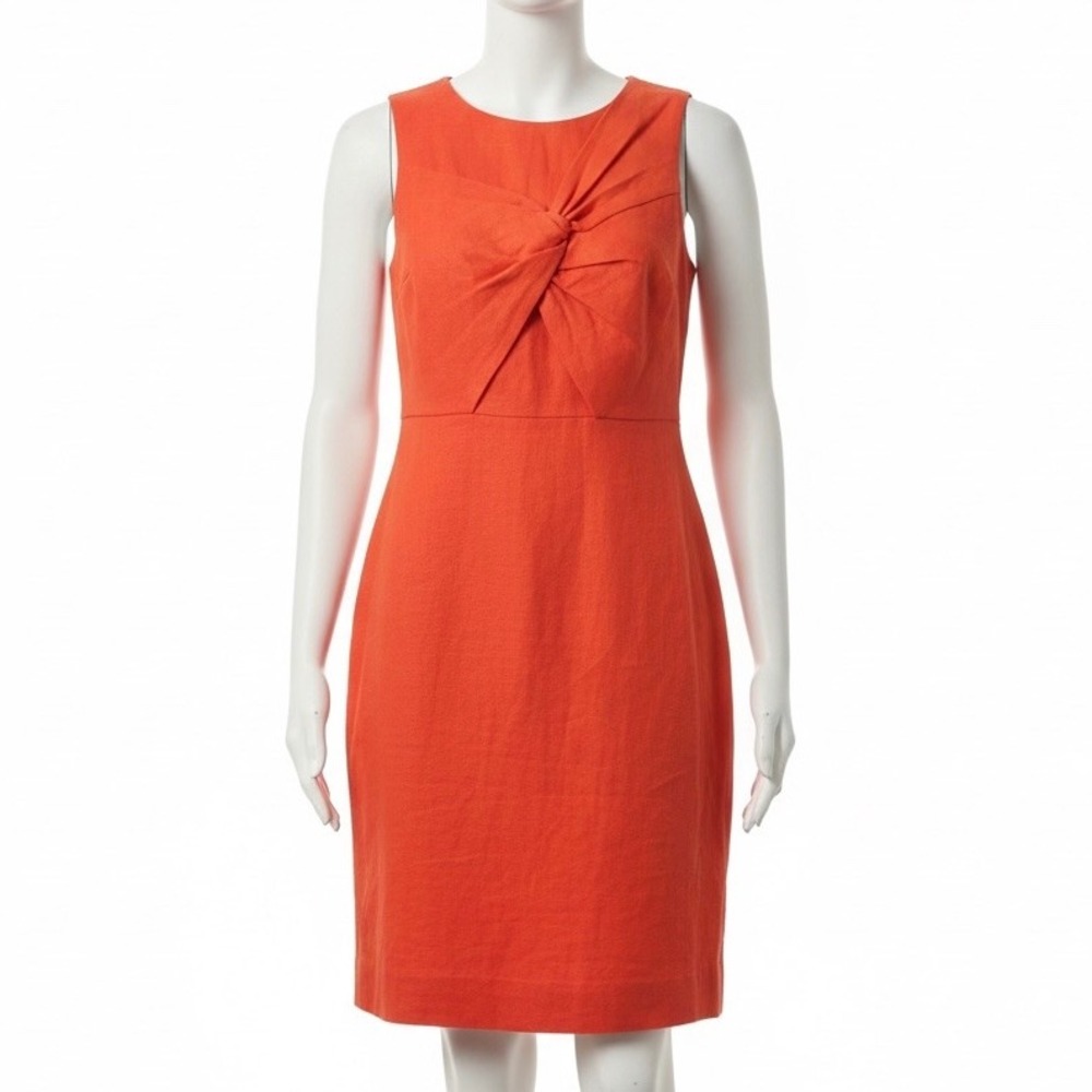 J.Crew Dress 4 Linen Knot‎ Bow Orange Red Sheath Pencil Sleeveless Office Resort
